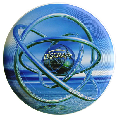 Frisbee disc with a blue orb layout.